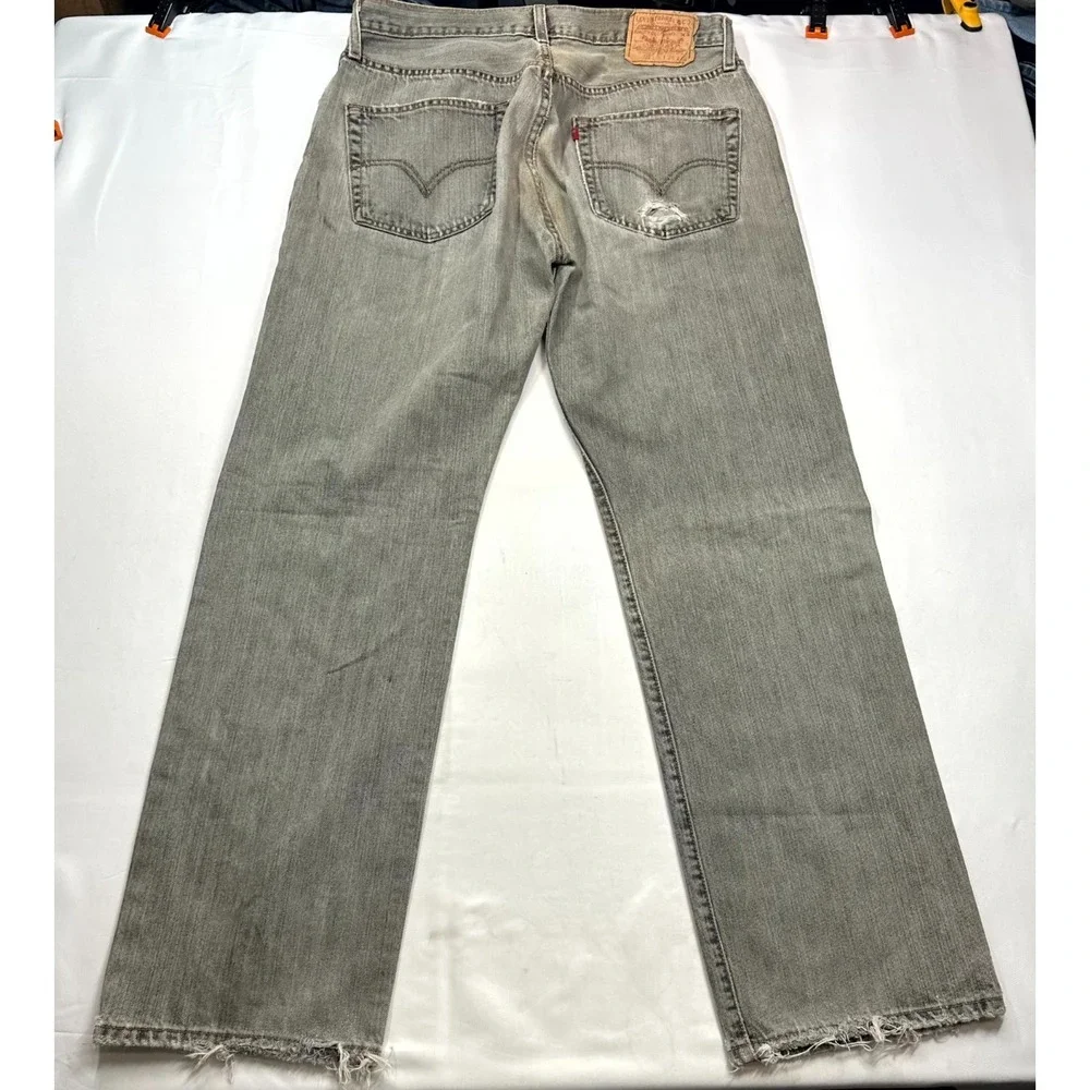 Vintage Y2K Levi's 501 Original Fit Jeans Mens 34x32 Gray Distressed‎ Button Fly